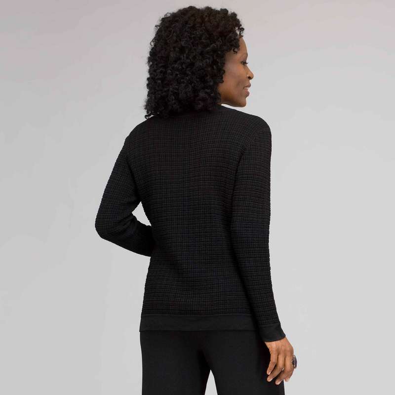 Long Sleeve Texture Stitch Cardigan, Black, large image number 1